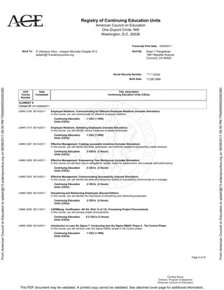 ACE Credit - Official Academic Transcript - Dean Pangelinan | PDF