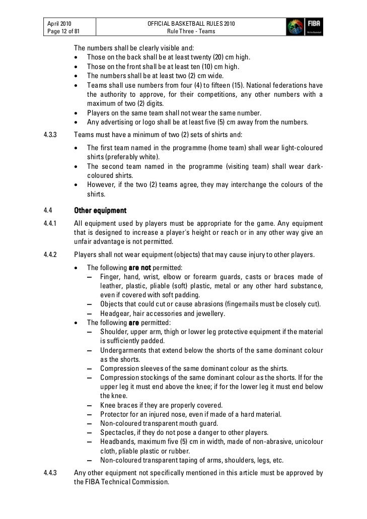Official basketball rules 2010