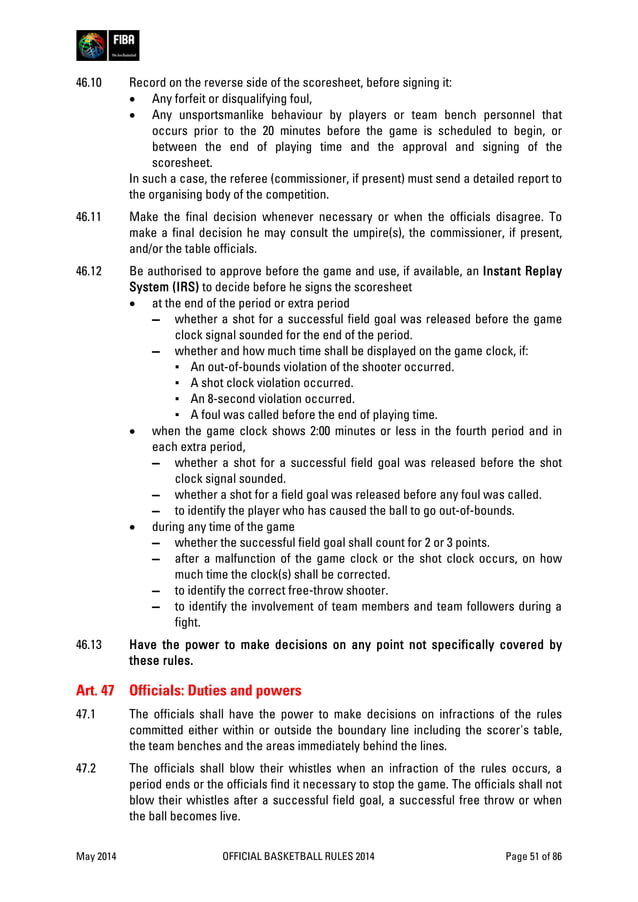FIBA Official basketball rules