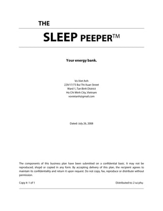 Sleep Peeper (eHub ver 1) - business plan 2008
