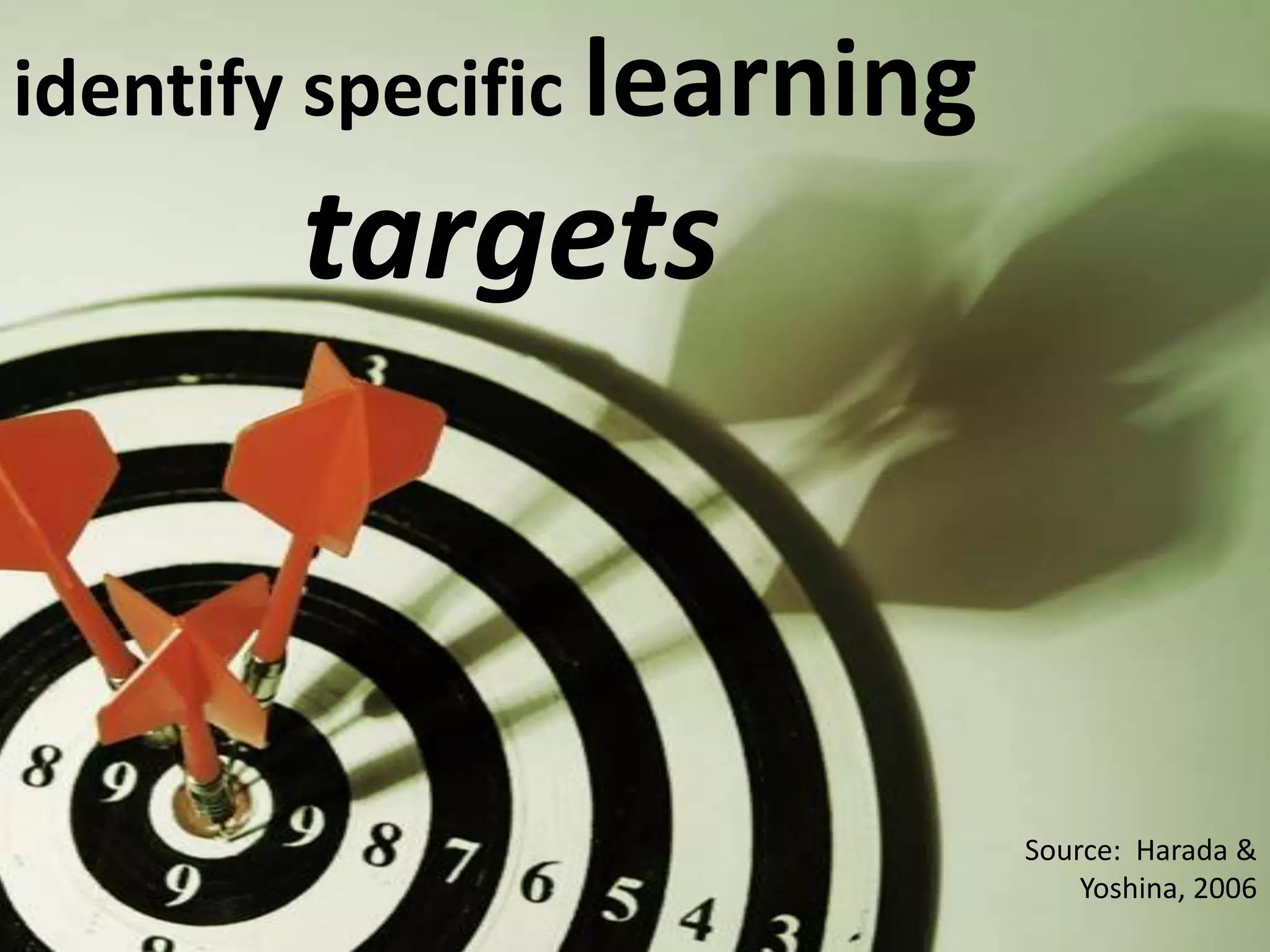 identify specific learning       targetsSource:  Harada & Yoshina, 2006