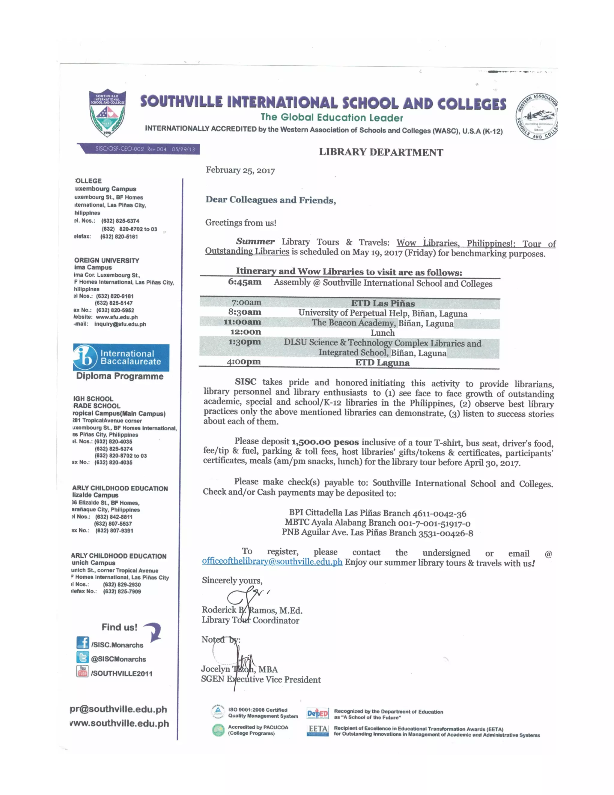 WOW LIBRARIES REPEAT! May 19 Summer Library Tours & Travels