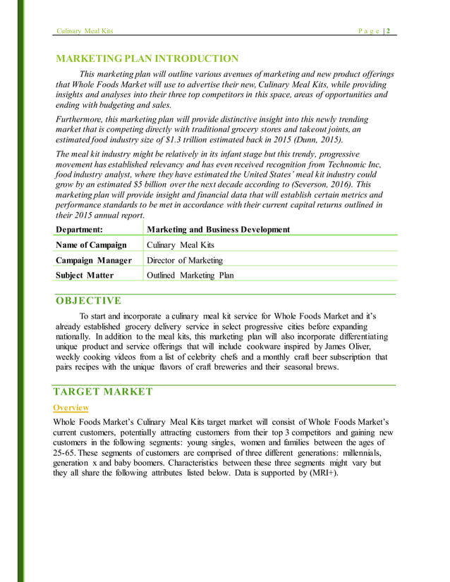 Whole Foods Market Marketing Plan Meal Kit Industry PDF