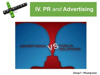 IV. PR and Advertising
Group 7 - Phuong Loan
 