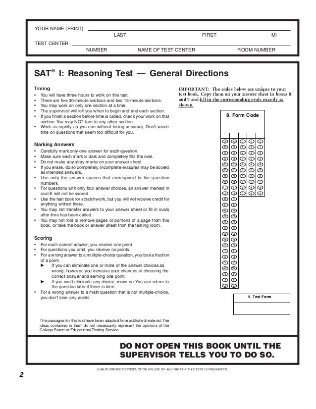 official sat practice_test_2001 sat answer sheet