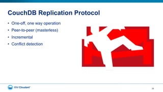 CouchDB Replication Protocol
•  One-off, one way operation
•  Peer-to-peer (masterless)
•  Incremental
•  Conflict detection
25
 