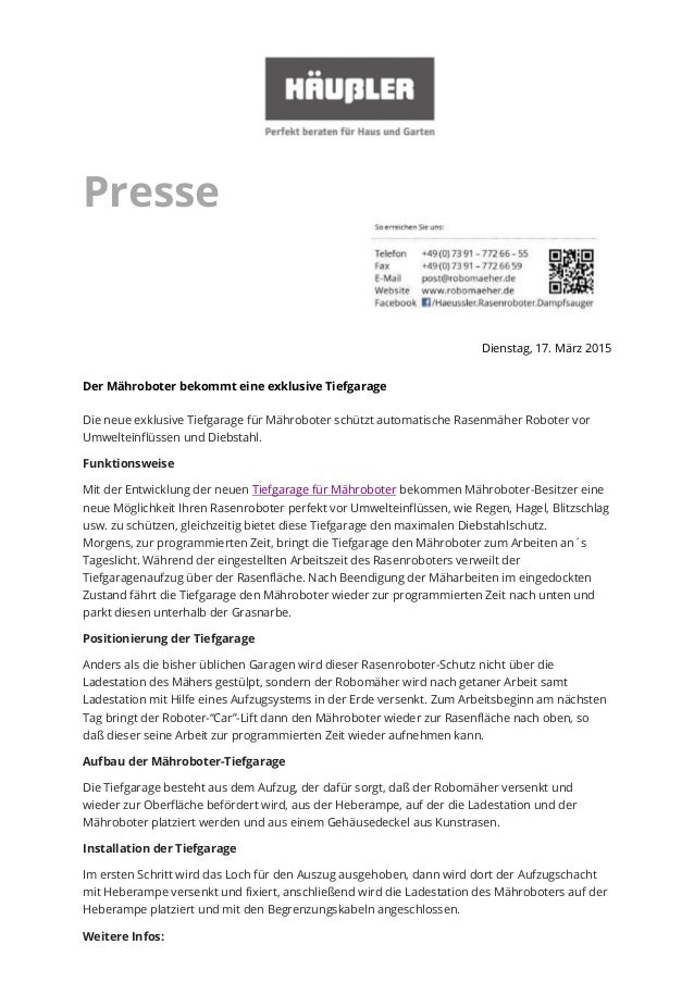 Pressemitteilung Mahroboter Tiefgarage