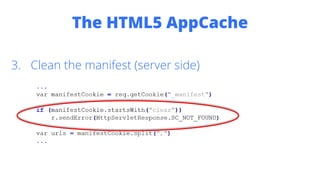 The HTML5 AppCache
3. Clean the manifest (server side)
 