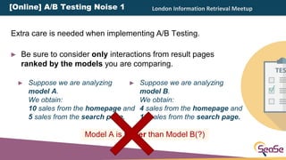 London Information Retrieval Meetup
► Suppose we are analyzing
model A.
We obtain:
10 sales from the homepage and
5 sales ...