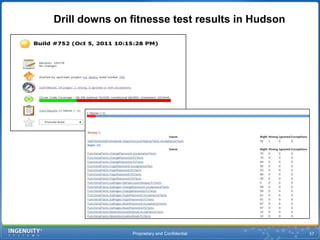 Proprietary and Confidential54Test Types: FitNesseFitNesse is a wiki-based web server test toolHelps abstract test definition from technical implementationProvides visual reporting and result history tracking
