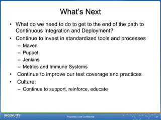 DB Tests (dbfit)What we’ve done with it that is differentUse as execution framework for more complex tests Extension of fitnesse server for data-driven testsjson fixture – pass in javascriptExecution of Selenium tests