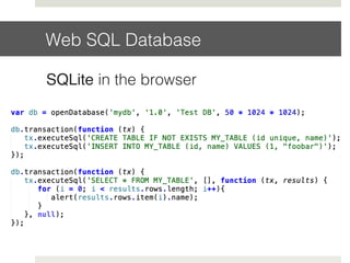 Web SQL Database!
SQLite in the browser!
 
