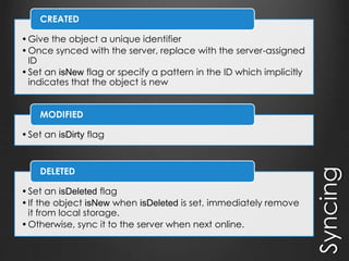 How Hard Can It Be?
The user could refresh during the sync
operation.
An ajax call could fail.
The user could make a change while the
sync operation is occurring.
The user could lose network connectivity
while the sync operation is ocurring.
 