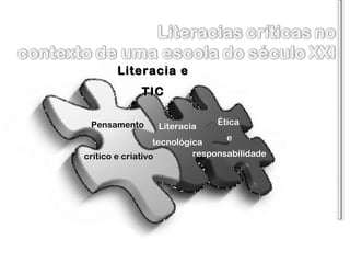 Literacia e TIC Pensamento  crítico e criativo Ética  e responsabilidade Literacia tecnológica 