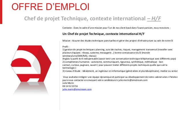 Offre d'emploi Chef de projets infrastructures
