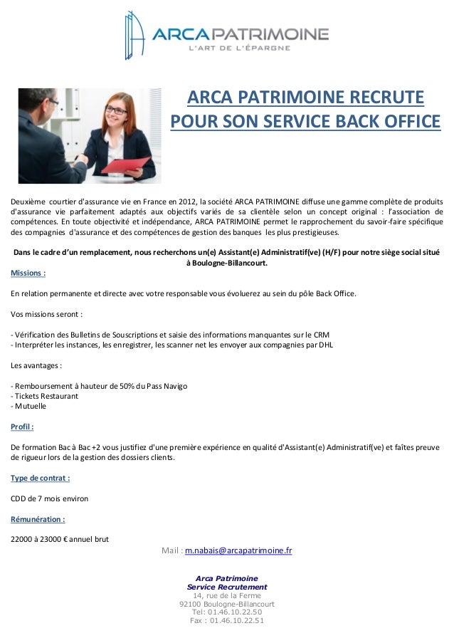 Offre d emploi responsable du back office