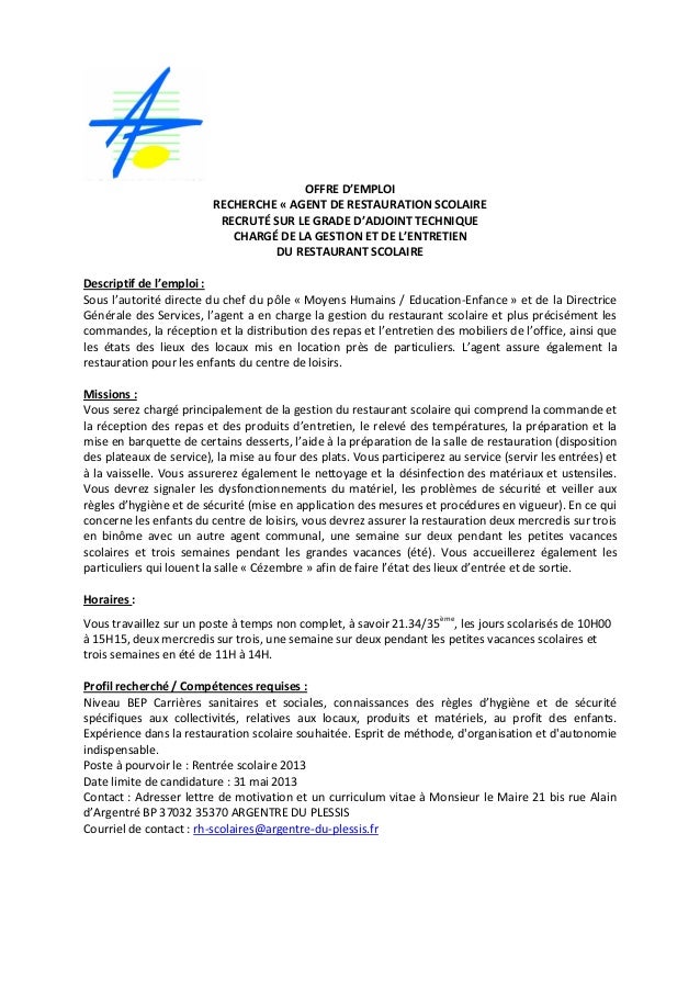 Offre d'emploi restauration