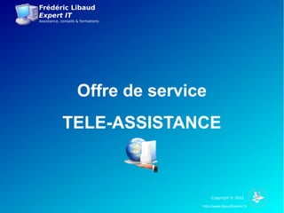 Frédéric Libaud
Expert IT
Assistance, conseils & formations




                     Offre de service
            TELE-ASSISTANCE



                                         Copyright © 2012

                                    http://www.libaudfrederic.fr
 