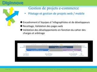 Méthodologie 1. Evaluation, Analyse des besoins et tendances2. Définition de la meilleure stratégie digitale en fonction de vos objectifs 3. Mise en œuvre des solutions & opérations e-marketing et Analyse des résultats4. Vous démarquer et vous positionner comme précurseur (social CRM, convergence, mobilité, cohérence on/offline)7DomicileItinéranceMétroProximitéLa ruePoint de venteFocus INNOVATION – WEB 3.006/04/2011Diginnove 20, rue Maurice Dudragne 94350 Villiers sur Marne - Tél. : 0650323678 - Email : agnes.teissier@diginnove.com