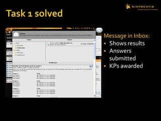 Task 1 solvedMessage in Inbox: Shows resultsAnswers submittedKPs awarded