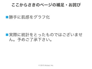 © 2015 Actcat, Inc.
ここからさきのページの補足・お詫び
n 勝手に肌感をグラフ化	
	
	
n 実際に統計をとったものではございませ
ん。予めご了承下さい。
 