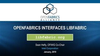 OPENFABRICS INTERFACES LIBFABRIC
Sean Hefty, OFIWG Co-Chair
January, 2019
Intel Corporation
libfabric.org
 