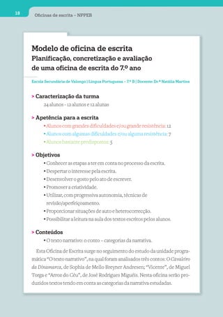 18    Oﬁcinas de escrita – NPPEB




     Modelo de oficina de escrita
     Planificação, concretização e avaliação
     d...