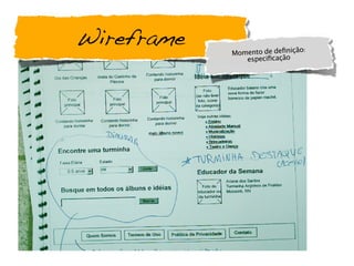 Wireframe Momento de deﬁnição:
especiﬁcação
 