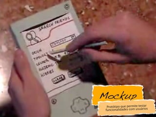Mockup
Protótipo que permite testar
funcionalidades com usuários
 
