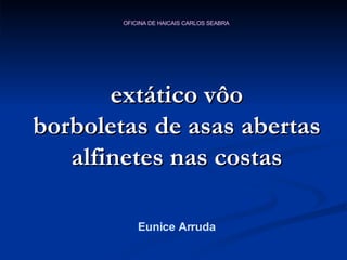 extático vôo borboletas de asas abertas alfinetes nas costas Eunice Arruda 