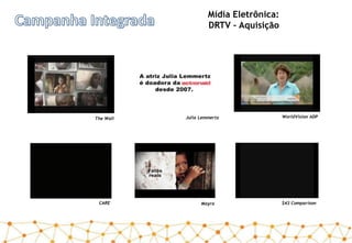 Mídia Eletrônica:
DRTV – Aquisição
WorldVision ADPThe Wall
$43 ComparisonCARE Mayra
Julia Lemmertz
 