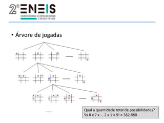 • Árvore de jogadas
Qual a quantidade total de possibilidades?
9x 8 x 7 x ... 2 x 1 = 9! = 362.880
 