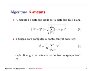 Conjunto de Exemplos - Atributo/Valor 
Doc. apresent form tecnic caracteriz    
d1 0.33 0.33 0.33 0.33    
d2 0 0.5 0.2 0.33    
d3 1 0.6 0 0    
d4 0.4 0.3 0.33 0.4    
d5 1 0.4 0.1 0.1    
dn                
Analise de mensagens do twitter usando algoritmos de agrupamento | Conjunto de Exemplos - Atributo/Valor 19 
 