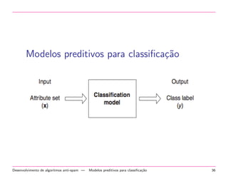 Atributo/Valor usando vetores 
 Ja conhecemos os atributos. 
 E os valores? 
? Booleana - se a palavra aparece ou n~ao no 
documento (1 ou 0) 
? Por frequ^encia do termo - a frequ^encia com que 
a palavra aparece no documento (normalizada ou 
n~ao) 
? Ponderac~ao tf-idf - o peso e proporcional ao 
numero de ocorr^encias do termo no documento e 
inversamente proporcional ao numero de 
documentos onde o termo aparece. 
Analise de mensagens do twitter usando algoritmos de agrupamento | Atributo/Valor usando vetores 23 
 