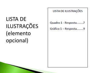 LISTA DE
ILUSTRAÇÕES
(elemento
opcional)
 