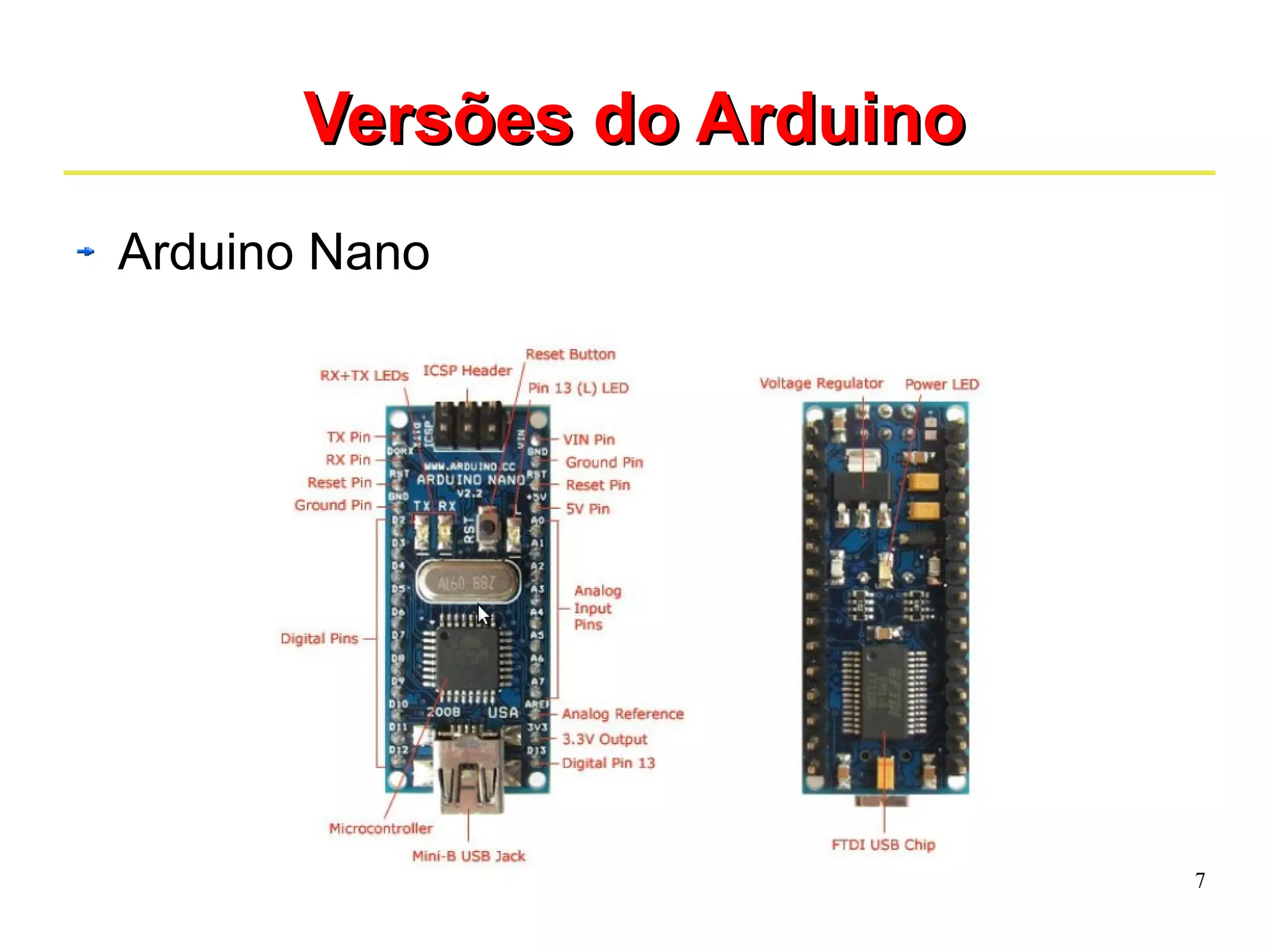 7 
VVeerrssõõeess ddoo AArrdduuiinnoo 
Arduino Nano 
 