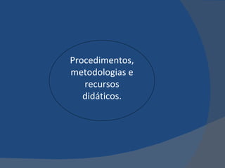 Procedimentos, metodologias e recursos didáticos. 