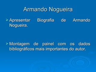 Armando Nogueira Apresentar Biografia de Armando Nogueira. Montagem de painel com os dados bibliográficos mais importantes do autor. 