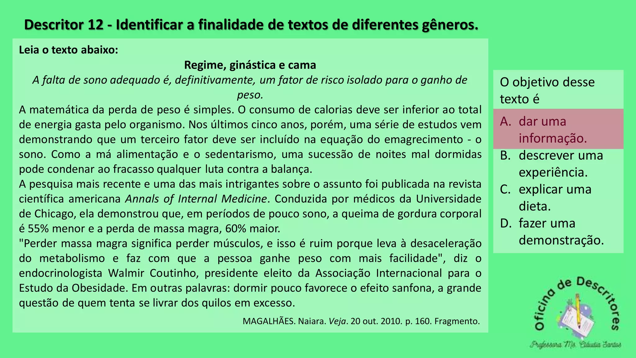 Oficina de descritores português 9º ano | PDF