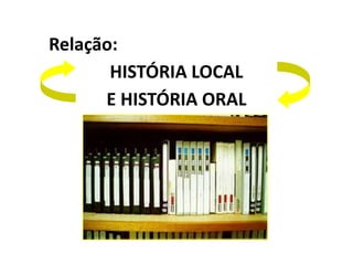 Relação: 
HISTÓRIA LOCAL 
E HISTÓRIA ORAL 
 