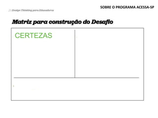 CERTEZAS
SOBRE O PROGRAMA ACESSA-SP
 