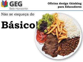Oficina design thinking
para Educadores
Esta tabela do curso de Design Thinking oferecido na Coursera
pela Universidade da Virginia
ilustra bem onde aplicar e onde não aplicar essa metodologia.
 