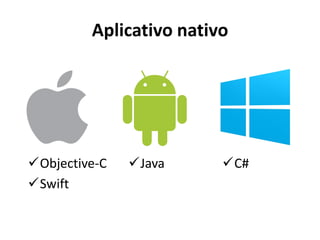 Objective-C
Swift
Java C#
Aplicativo nativo
 