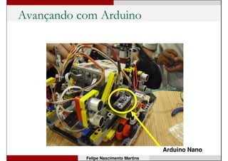 Avançando com Arduino: RS-485 e I2C
Detalhes: http://nossosrobos.blogspot.com.br/2011/08/arduino-conversando-com-nxt-via-rs-485.html
http://nossosrobos.blogspot.com.br/2013/03/comunicacao-ic-entre-lego-nxt-e-arduino.html
Felipe Nascimento Martins
 