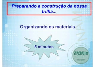 Preparando a construção da nossa
trilha...
Organizando os materiais

5 minutos

 