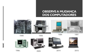 RASC
OBSERVEA MUDANÇA
DOS COMPUTADORES
1949 1956
1984
1996 2005
1991
2014 2015
 
