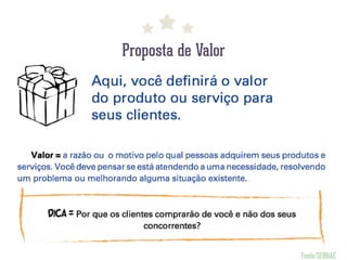 Proposta de Valor
Fonte:SEBRAE
 
