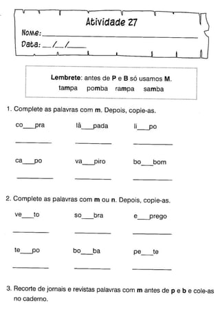 Oficina para casa 1º ano