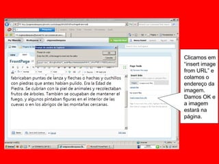 Clicamos em  “ insert image from URL” e colamos o endereço da imagem. Damos OK e a imagem estará na página. 