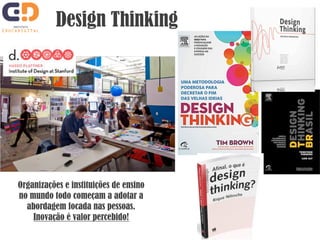 Design Thinking 
Organizações e instituições de ensino 
no mundo todo começam a adotar a 
abordagem focada nas pessoas. 
Inovação é valor percebido! 
 